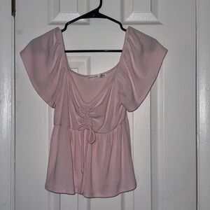 Altar'd State Light Pink Blouse with Ruffle Sleeves